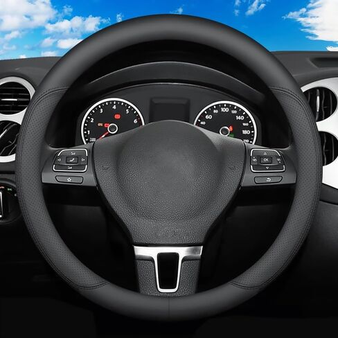 غطاء عجلة قيادة السيارة من الجلد من TUROL لمعرف VW. Buzz 2022 2023 2024 2025، واقي غطاء عجلة قيادة السيارة من الألياف الدقيقة الناعمة 15 بوصة مسامي ومضاد للانزلاق، خطوط ملونة من النوع D-2 in Kuwait