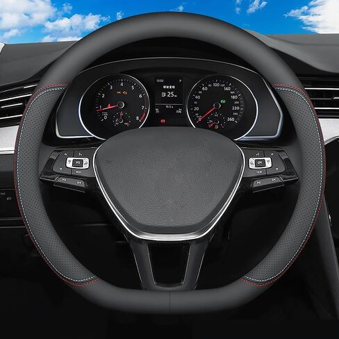 غطاء عجلة قيادة السيارة من الجلد من TUROL لمعرف VW. Buzz 2022 2023 2024 2025، واقي غطاء عجلة قيادة السيارة من الألياف الدقيقة الناعمة 15 بوصة مسامي ومضاد للانزلاق، خطوط ملونة من النوع D-2 in Kuwait