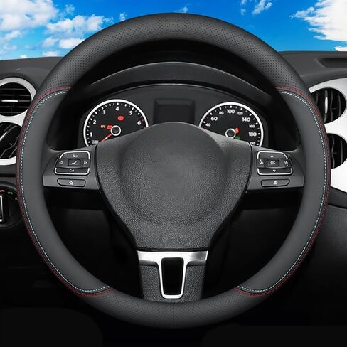 غطاء عجلة قيادة السيارة من الجلد من TUROL لمعرف VW. Buzz 2022 2023 2024 2025، واقي غطاء عجلة قيادة السيارة من الألياف الدقيقة الناعمة 15 بوصة مسامي ومضاد للانزلاق، خطوط ملونة من النوع D-2 in Kuwait