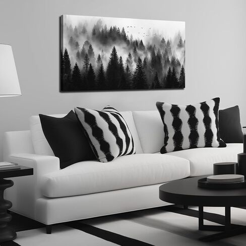 Foggy Forest Wall Art for Bedroom Black and White Pictures for Wall Living Room Home Office Canvas Wall Decor Ready to Hang 20 x 40 Inch in Saudi Arabia