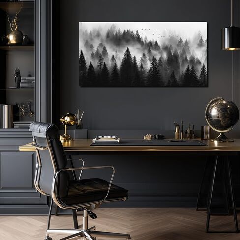 Foggy Forest Wall Art for Bedroom Black and White Pictures for Wall Living Room Home Office Canvas Wall Decor Ready to Hang 20 x 40 Inch in Saudi Arabia