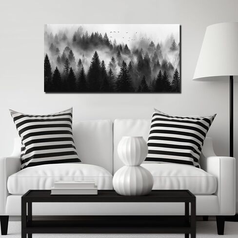 Foggy Forest Wall Art for Bedroom Black and White Pictures for Wall Living Room Home Office Canvas Wall Decor Ready to Hang 20 x 40 Inch in Saudi Arabia