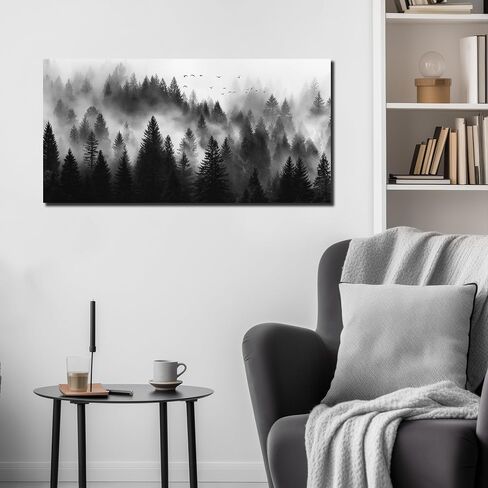 Foggy Forest Wall Art for Bedroom Black and White Pictures for Wall Living Room Home Office Canvas Wall Decor Ready to Hang 20 x 40 Inch in Saudi Arabia