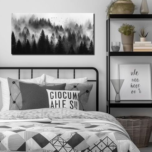 Foggy Forest Wall Art for Bedroom Black and White Pictures for Wall Living Room Home Office Canvas Wall Decor Ready to Hang 20 x 40 Inch in Saudi Arabia