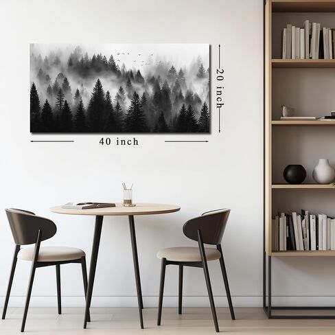Foggy Forest Wall Art for Bedroom Black and White Pictures for Wall Living Room Home Office Canvas Wall Decor Ready to Hang 20 x 40 Inch in Saudi Arabia