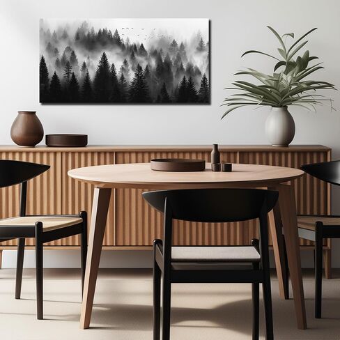 Foggy Forest Wall Art for Bedroom Black and White Pictures for Wall Living Room Home Office Canvas Wall Decor Ready to Hang 20 x 40 Inch in Saudi Arabia