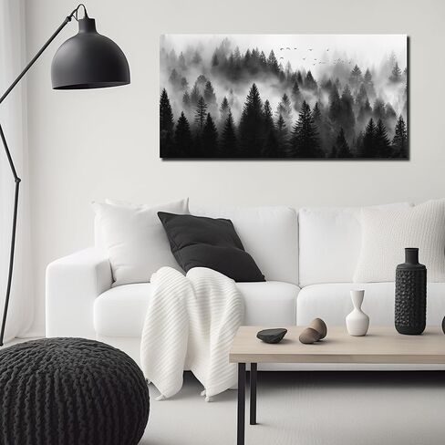 Foggy Forest Wall Art for Bedroom Black and White Pictures for Wall Living Room Home Office Canvas Wall Decor Ready to Hang 20 x 40 Inch in Saudi Arabia