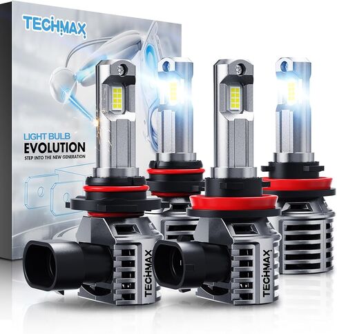 مجموعة مصابيح إضاءة TECHMAX 9005+H11، مصابيح ضباب HB3+H8/H9 مع مروحة 600% ساطعة 6500K توصيل وتشغيل لاسلكي مباشر، عبوة من 4 قطع in Kuwait