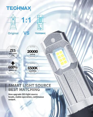 مجموعة مصابيح إضاءة TECHMAX 9005+H11، مصابيح ضباب HB3+H8/H9 مع مروحة 600% ساطعة 6500K توصيل وتشغيل لاسلكي مباشر، عبوة من 4 قطع in Kuwait