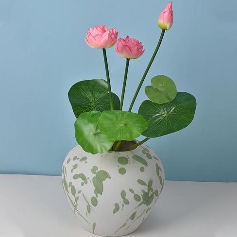 2pcs Artificial Lotus Flowers with Leaves 17" Pink Fake Water Lily Bouquets for Vase Bouquet Home Office Wedding Decor.(Pink,2pcs) in Saudi Arabia