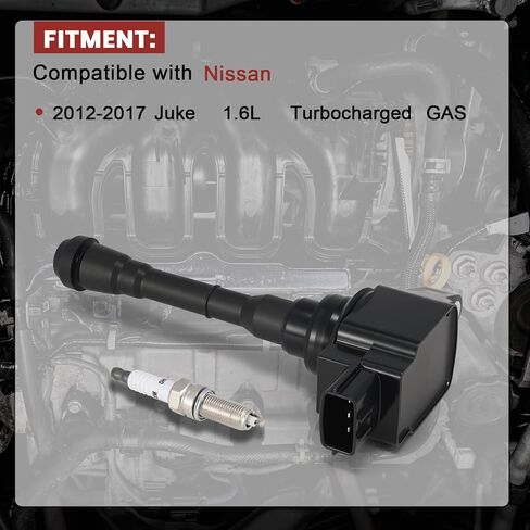 حزمة ملف الإشعال UF659 ومجموعة شمعات إشعال إيريديوم مزدوجة مكونة من 4 قطع متوافقة مع Nissan Juke 2012-2017 1.6L يستبدل #GN10614 1788535 C1807 XP5683 in Kuwait