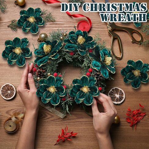 XunYee 10 Pcs Christmas Glitter Flowers Magnolia Flowers Christmas Tree Decorations White Poinsettia Flower Ornaments with Clips Artificial Floral for Christmas Tree Holiday DIY Wreath Party Decor in Kuwait