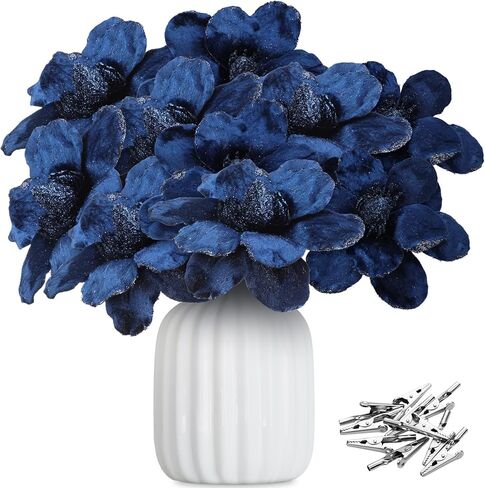 XunYee 10 Pcs Christmas Glitter Flowers Magnolia Flowers Christmas Tree Decorations White Poinsettia Flower Ornaments with Clips Artificial Floral for Christmas Tree Holiday DIY Wreath Party Decor in Kuwait