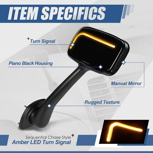 Auto Dynasty LED Sequential Turn Signal Manual Adjust Rear View Side Hood Mirrors Compatible with Freightliner Cascadia 2008-2017, Driver and Passenger Side, Polished Chrome in Saudi Arabia
