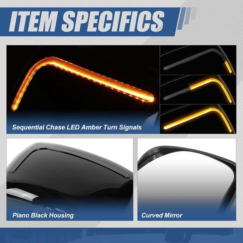 Auto Dynasty LED Sequential Turn Signal Manual Adjust Rear View Side Hood Mirrors Compatible with Freightliner Cascadia 2008-2017, Driver and Passenger Side, Polished Chrome in Saudi Arabia