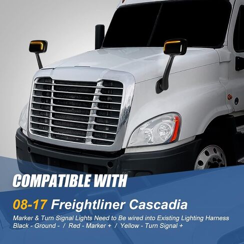 Auto Dynasty LED Sequential Turn Signal Manual Adjust Rear View Side Hood Mirrors Compatible with Freightliner Cascadia 2008-2017, Driver and Passenger Side, Polished Chrome in Saudi Arabia