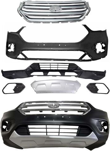 Escape Front Bumper Cover Kit Compatible with 2017 2018 2019 Fo-rd Escape S SE SEL Titanium W/Upper Grille Grill & Lower Valance Skid Plate - Full Bumper Body Set in Saudi Arabia