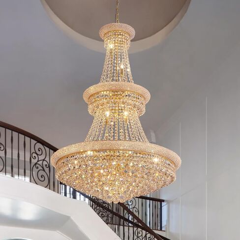 Large Gold Crystal Chandelier Light - Diameter 31.5", 3 Layers Ceiling Haning Chandeliers, Pendant Lighting for Living Room, Dining Room, Foyer in Kuwait