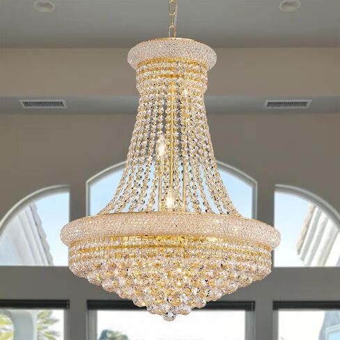 ضوء ثريا كريستال ذهبي كبير - قطر 31.5 بوصة، ثريات سقف 3 طبقات، إضاءة معلقة لغرفة المعيشة، غرفة الطعام، البهو in Kuwait