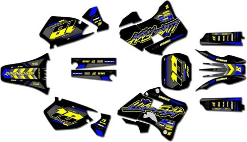 مجموعة رسومات لـ Yamaha YZ125 (1996-2001) REBEL Series Yellow 09 Mil - مجموعة ملصقات رسومات السباق المخصصة للدراجة الترابية، بدون بلاستيك in Kuwait