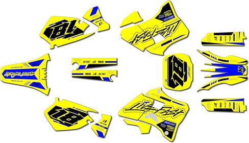 مجموعة رسومات لـ Yamaha YZ125 (1996-2001) REBEL Series Yellow 09 Mil - مجموعة ملصقات رسومات السباق المخصصة للدراجة الترابية، بدون بلاستيك in Kuwait