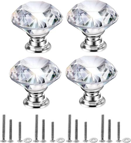 Mtsooning Crystal Cabinet Knobs, 4PCS Diamond Glass Handles Drawer Pulls for Dresser Closet Wardrobe Cupboard Door Kitchen Bathroom Furniture Decoration, with Mounting Screws(Blue) in Kuwait