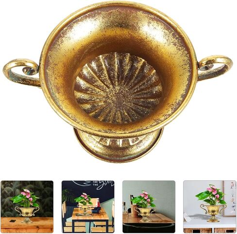 وعاء زارع معدني عتيق مقاس 9.25 × 6.3 بوصة وعاء ديكور ذهبي عتيق للمنزل D Cor وعاء مزهرية مناسب للزراعة الداخلية والقطع المركزية لحفلات الزفاف in Saudi Arabia
