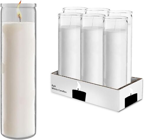 White Prayer Glass Candle Set - 6 Pack White 8" Prayer Candles for Vigils, Prayers, Cemetery, Blessing Ceremonies, Candles Bulk Pack in Saudi Arabia