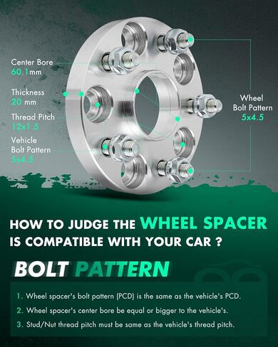 SCITOO 2Pcs Wheel Spacers 20mm 5x4.5 Bore 60.1mm Studs 12x1.5 5 Lug Wheel Spacers Adapters Fit for Toyota Camry for RAV4 for Tacoma for Highlander for Lexus ES300 ES300h for Lexus ES330 in Saudi Arabia