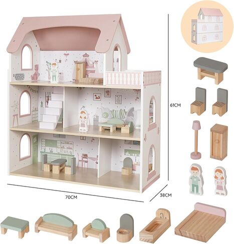 Wooden Dream Playhouse for Girls With Covons ، Doll House for Kids with Furniture ، DIY Prinent Dolls Play House Toy ، ألعاب Doll -Toys مع 12 PCS ، هدايا أعياد الميلاد للفتيان الذين تتراوح أعمارهم بين 3+ in Kuwait