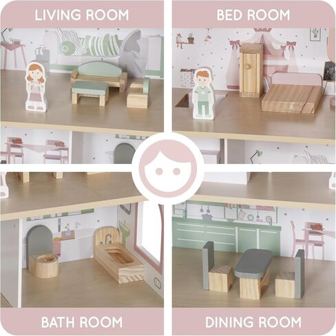 Wooden Dream Playhouse for Girls With Covons ، Doll House for Kids with Furniture ، DIY Prinent Dolls Play House Toy ، ألعاب Doll -Toys مع 12 PCS ، هدايا أعياد الميلاد للفتيان الذين تتراوح أعمارهم بين 3+ in Kuwait