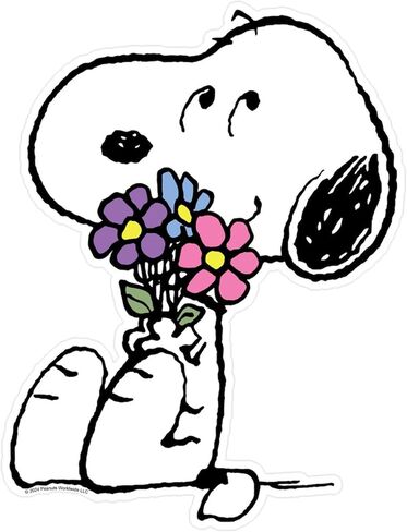 ملصق CafePress Snoopy with A Flower Bouquet ملصق كبير مقطوع بالقالب، مقاس 8.75 بوصة × 8.75 بوصة، لمسة نهائية لامعة in Saudi Arabia