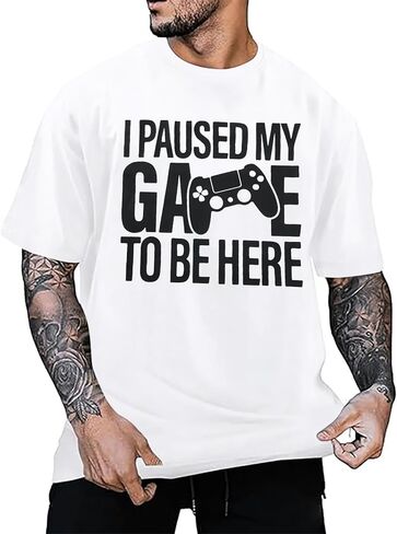 I Paused My Game to Be Here T Shirt Men Novelty Gaming Gamer Gifts Funny Video Gamer Humor Joke Graphic Tees in Kuwait