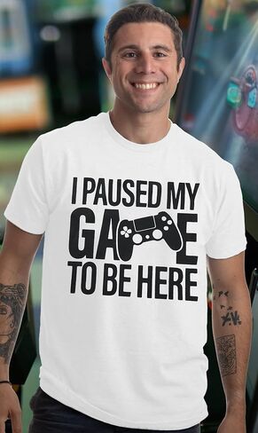 I Paused My Game to Be Here T Shirt Men Novelty Gaming Gamer Gifts Funny Video Gamer Humor Joke Graphic Tees in Kuwait