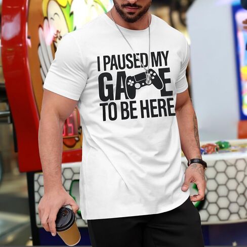 I Paused My Game to Be Here T Shirt Men Novelty Gaming Gamer Gifts Funny Video Gamer Humor Joke Graphic Tees in Kuwait