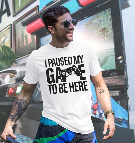 I Paused My Game to Be Here T Shirt Men Novelty Gaming Gamer Gifts Funny Video Gamer Humor Joke Graphic Tees in Kuwait