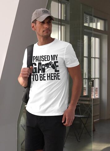 I Paused My Game to Be Here T Shirt Men Novelty Gaming Gamer Gifts Funny Video Gamer Humor Joke Graphic Tees in Kuwait