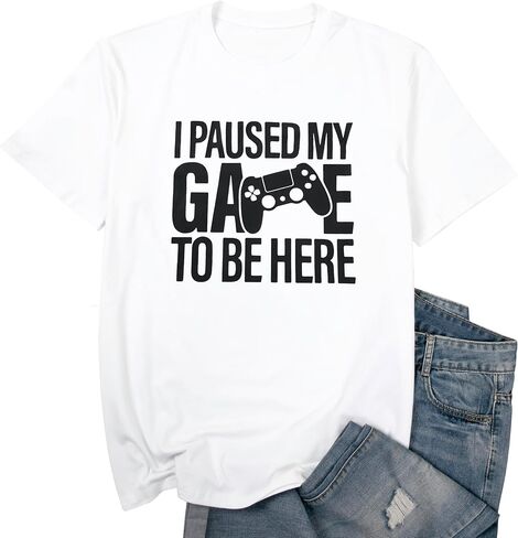 I Paused My Game to Be Here T Shirt Men Novelty Gaming Gamer Gifts Funny Video Gamer Humor Joke Graphic Tees in Kuwait