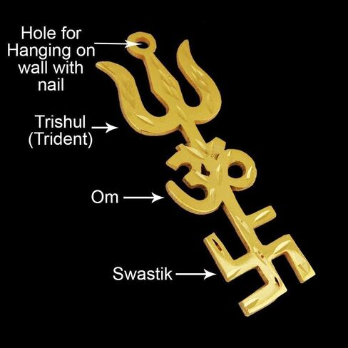 تحفة فنية معلقة على الحائط من نحاس روحي برو مارت Ashtdhatu Tri Shakti Trishul Om Swastika Yantra، زخرفة دينية هندوسية/منزل/مكتب من تأثير العين الشريرة in Kuwait