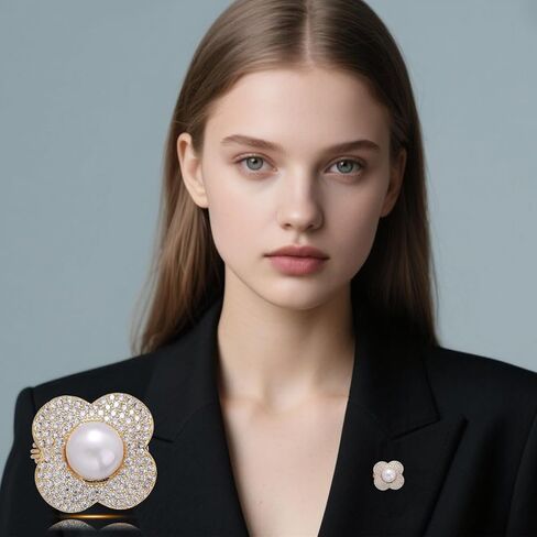 Elegant Pearl Flower Brooch, Crystal - Encrusted Clover - Shaped Pin in Saudi Arabia