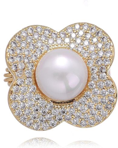 Elegant Pearl Flower Brooch, Crystal - Encrusted Clover - Shaped Pin in Saudi Arabia