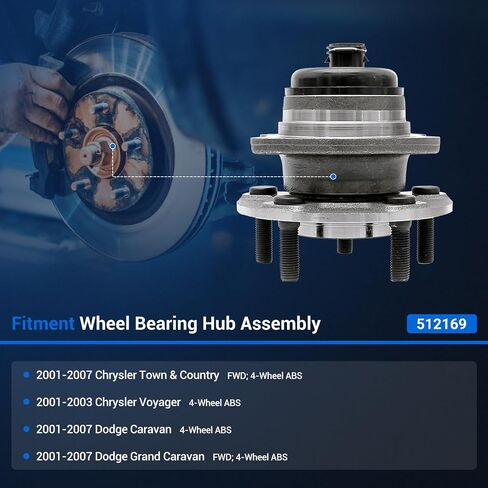 مجموعة محور العجلات الخلفية Autoround 512169 زوج مناسبة لـ 2001-2007 Dodge Caravan/Grand Caravan، Chrysler Voyager/Town & Country FWD 5Lugs مع 4 عجلات ABS in Saudi Arabia