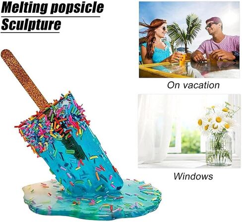 Popsicle Decoration, Melting Popsicle Sculpture, Creative Melting Ice Cream Resin Ornaments, Summer Cool Lollipop Crafts,Summer Beach Cool Statues Home Decor Popsicle Ice Cream (E) in Saudi Arabia