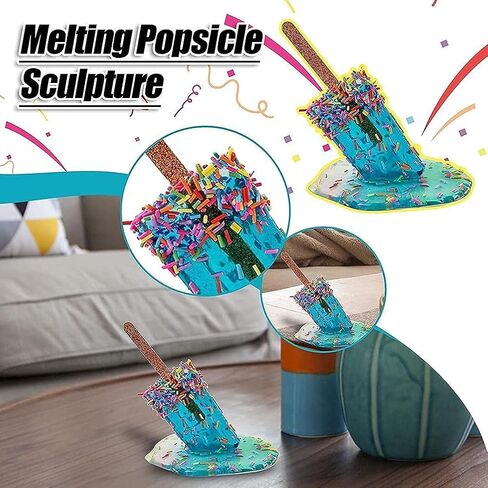 Popsicle Decoration, Melting Popsicle Sculpture, Creative Melting Ice Cream Resin Ornaments, Summer Cool Lollipop Crafts,Summer Beach Cool Statues Home Decor Popsicle Ice Cream (E) in Saudi Arabia