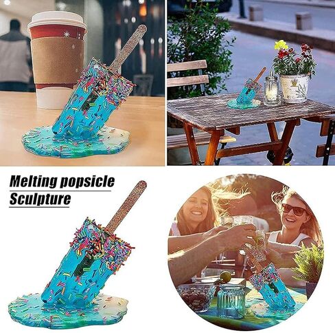 Popsicle Decoration, Melting Popsicle Sculpture, Creative Melting Ice Cream Resin Ornaments, Summer Cool Lollipop Crafts,Summer Beach Cool Statues Home Decor Popsicle Ice Cream (E) in Saudi Arabia