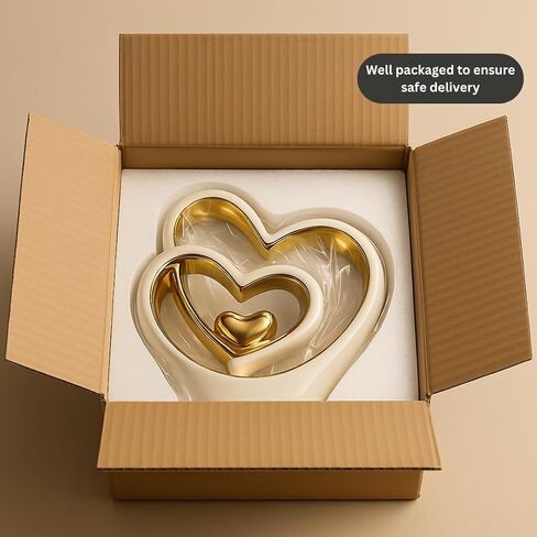 Gold Heart Ornament – Elegant Ceramic Couple Sculpture – White & Gold Tabletop Decor – Romantic Centerpiece for Living Room, Bedroom or Office – Anniversary or Valentine’s Gift in Saudi Arabia