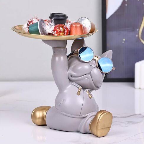 تمثال صينية البلدغ، تمثال كبير الخدم الفرنسي الحديث مع صينية مفاتيح، لرف الحلوى، تمثال صينية تخزين، ديكور المنزل، المدخل، غرفة المعيشة، ديكور سطح المكتب المكتبي (أسود) in Kuwait