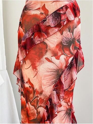 MakeMeChic Women's Floral Cowl Neck Cami Dress Backless Ruffle Bodycon Cocktail Maxi Dresses in Saudi Arabia