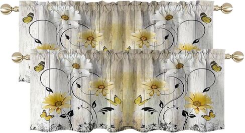 AAtter Teal Floral Kitchen Valance Curtain for Window Turquoise Aqua Flower Rustic Country White Daisy Butterfly Small Short Home Living Room Bedroom Bathroom Drape Fabric 1 Panel, 52" W x 18" L, Cute in Saudi Arabia
