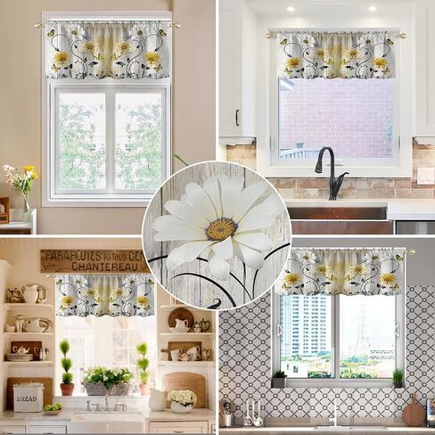 AAtter Teal Floral Kitchen Valance Curtain for Window Turquoise Aqua Flower Rustic Country White Daisy Butterfly Small Short Home Living Room Bedroom Bathroom Drape Fabric 1 Panel, 52" W x 18" L, Cute in Saudi Arabia